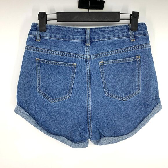 Shein Denim Shorts Blue Roll Up Embroidered Aztec Tribal - Picture 5 of 9